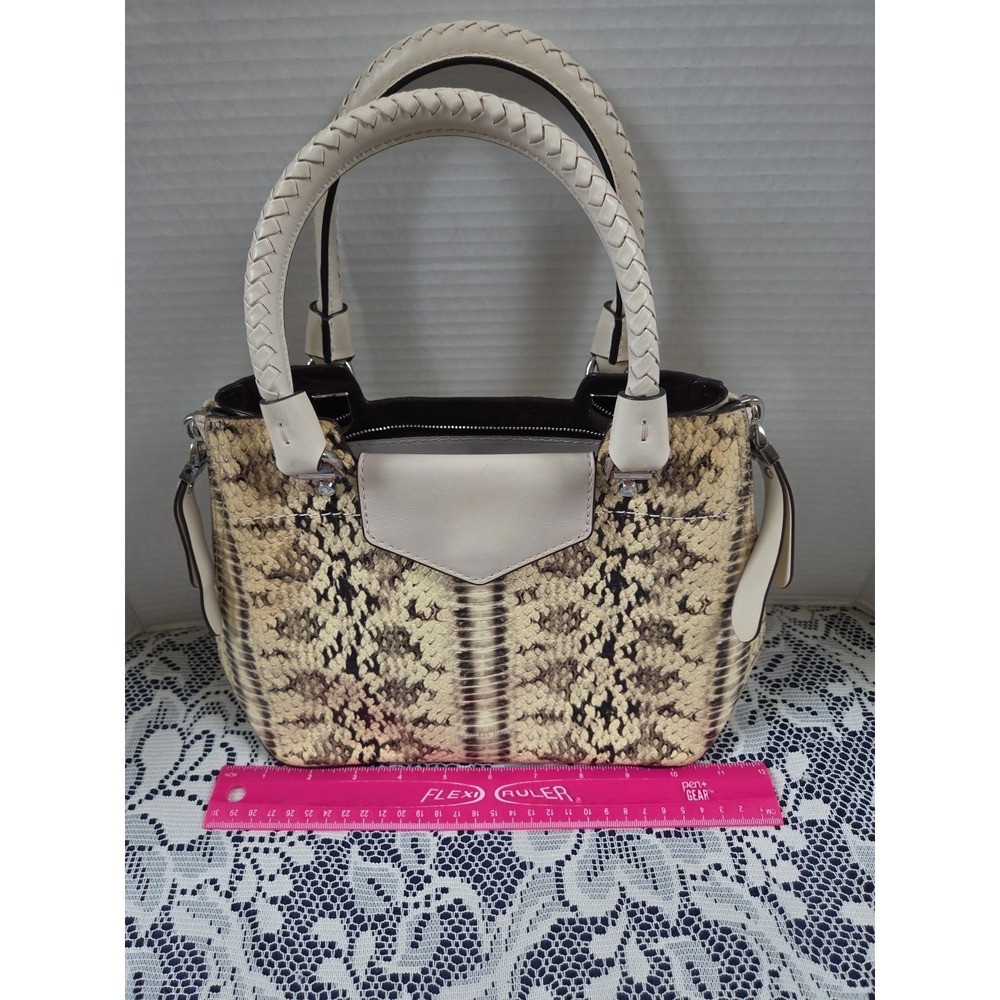 Michael Kors Blakely Hand Bag Snake Taupe Embossed Leather Satchel Expandable - Picture 10 of 13